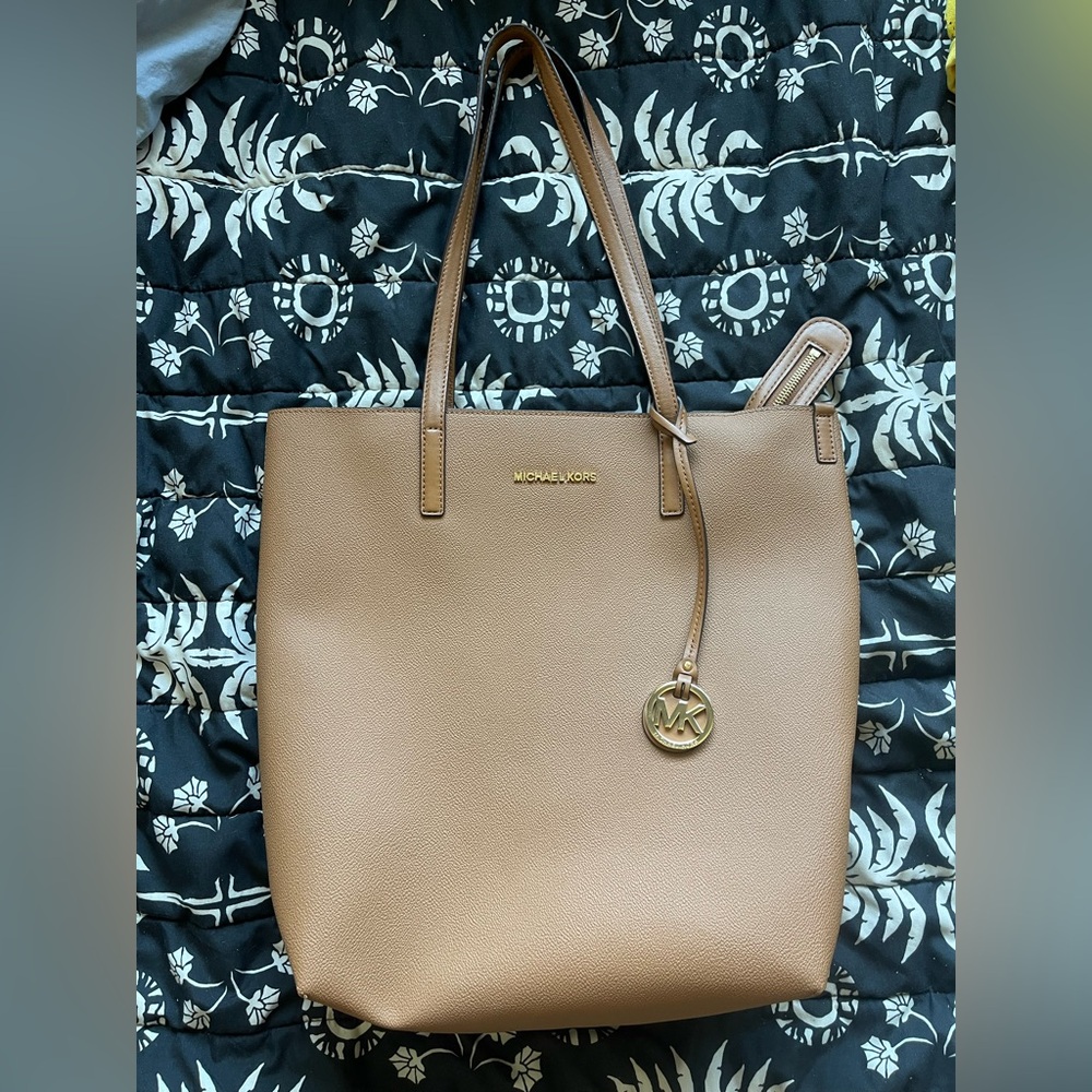 Michael Kors Tan Leather Tote with Gold Charm